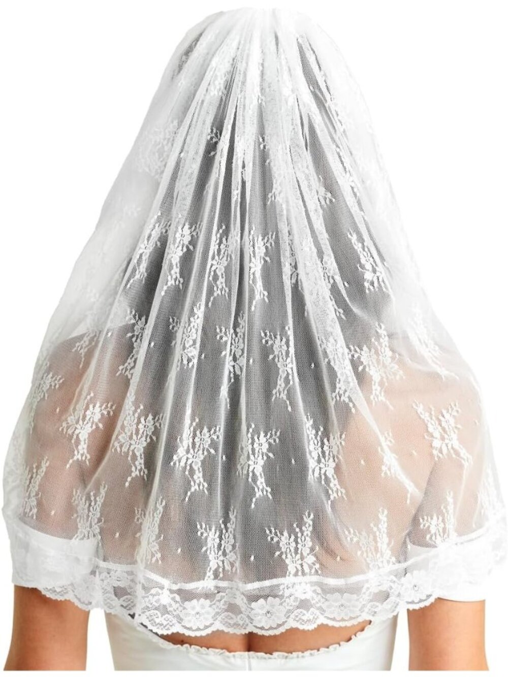 Women's White 2 Tier Polyester Bride To Be Lace Veil Pearl Padded Headband